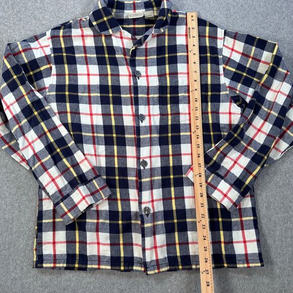 LL Bean Plaid Flannel Pajama Shirt 107923 Men Medium Navy Red Button Front - Picture 2 of 6